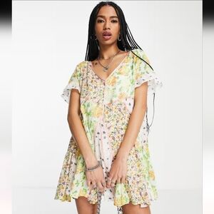 Free People Wildflower Patchwork Mini Dress Womens Size: XS